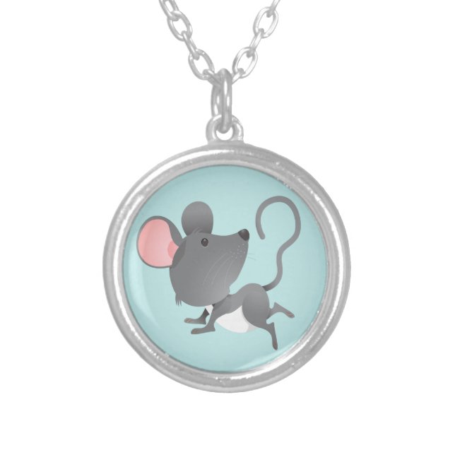 Quiet as a Mouse Cute Animal Cartoon Silver Plated Necklace (Front)