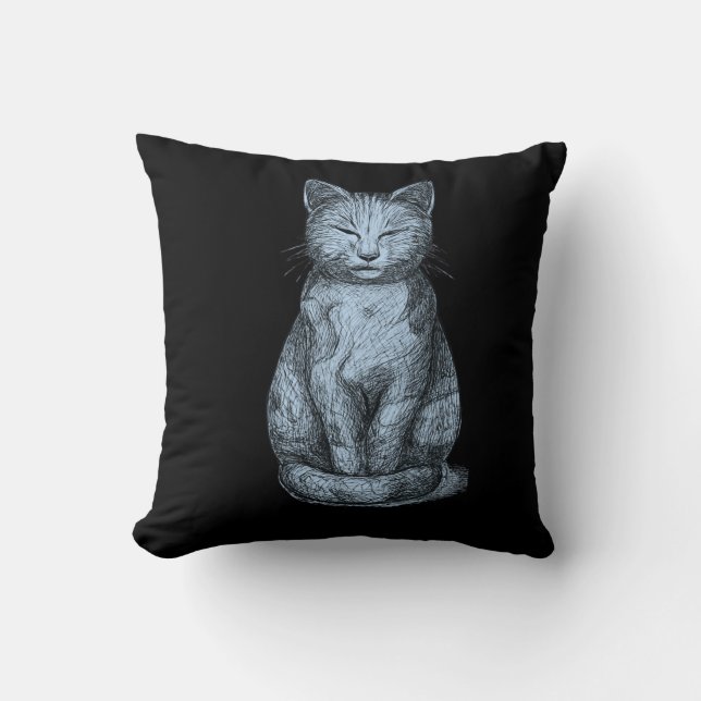 Quiet Awareness Cosmic Cat Meditation Throw Pillow (Front)