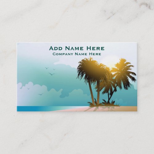 Quiet Beach With Palm Trees And Blue Water Business Card