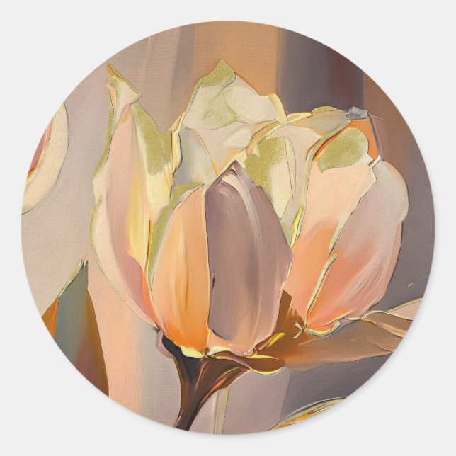 Quiet Bloom – Abstract Tulips In Soft Gold Classic Round Sticker (Front)