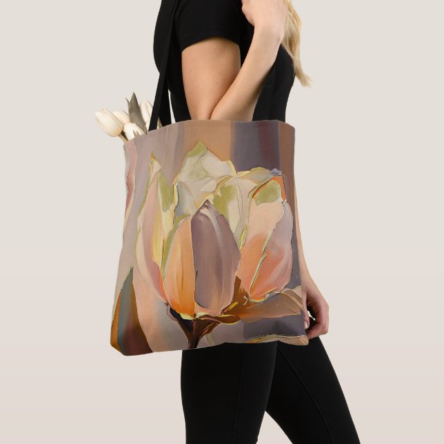 Quiet Bloom – Abstract Tulips In Soft Gold Tote Bag (Close Up)