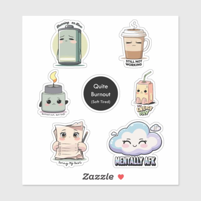 Quiet Burnout Sticker Sheet | Soft Tired Stickers (Sheet)