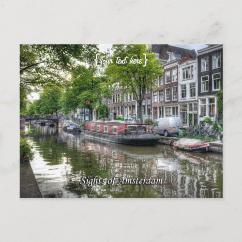 Quiet Canal Scene Sights of Amsterdam Postcard