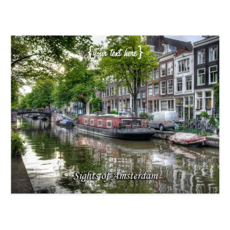 Quiet Canal Scene, Sights of Amsterdam Postcard
