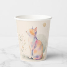 Quiet Cat in Moonlight – Watercolor Paper Cup