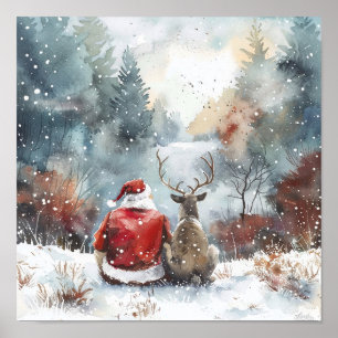 Quiet Christmas Night – Santa and Reindeer Winter Poster