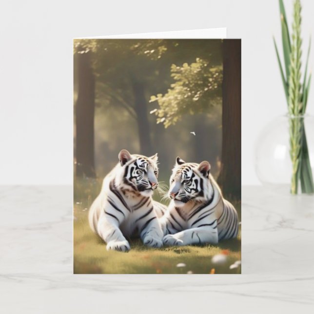 Quiet Companions – White Tigers Greeting Card (Front)