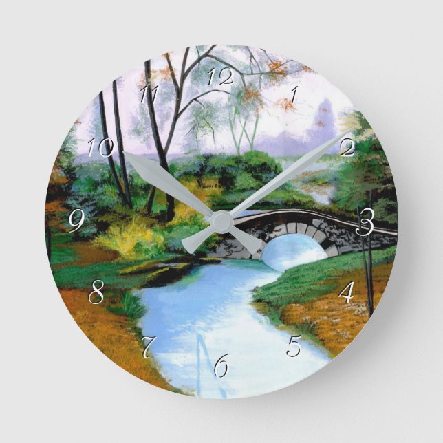 Quiet Foggy Morning by the River Round Clock (Front)