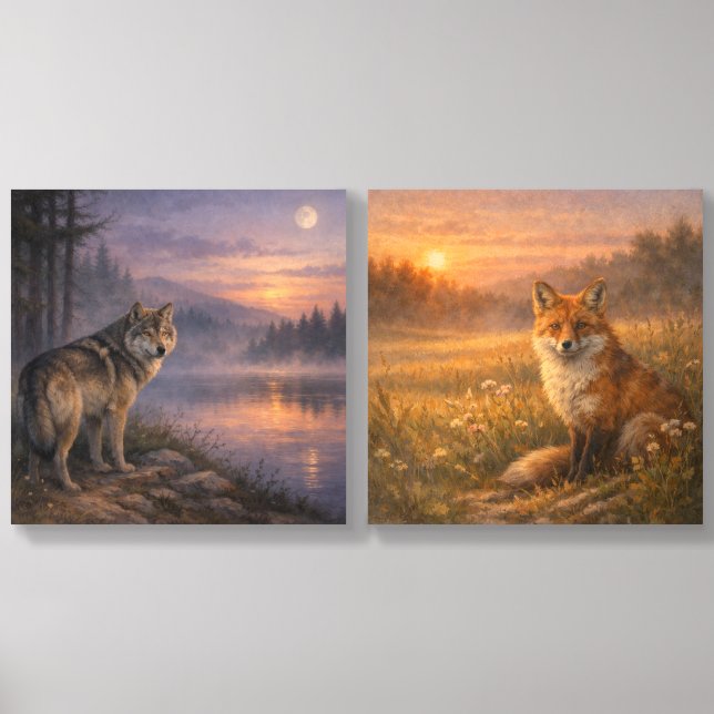 Quiet Forest – Fox & Wolf Acrylic Photo Tile Set (Front Set)
