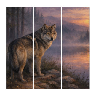 Quiet Forest – Misty Ridge Wolf Triptych Wall Art