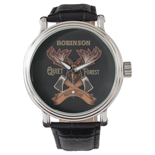 Quiet Forest Motorclub, Cool bike dad personalize Watch (Front)