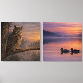 Quiet Forest Owl & Ducks Acrylic Photo Tile Set