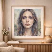 Quiet Grief Impressionist Style Woman Portrait