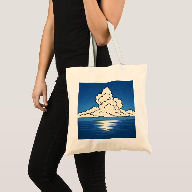 Quiet Horizon – Minimal Ocean & Cloud Art Tote Bag (Front (Product))