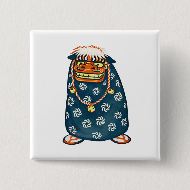 Quiet Icons – Japanese Shishi Lion Mask Button (Front)