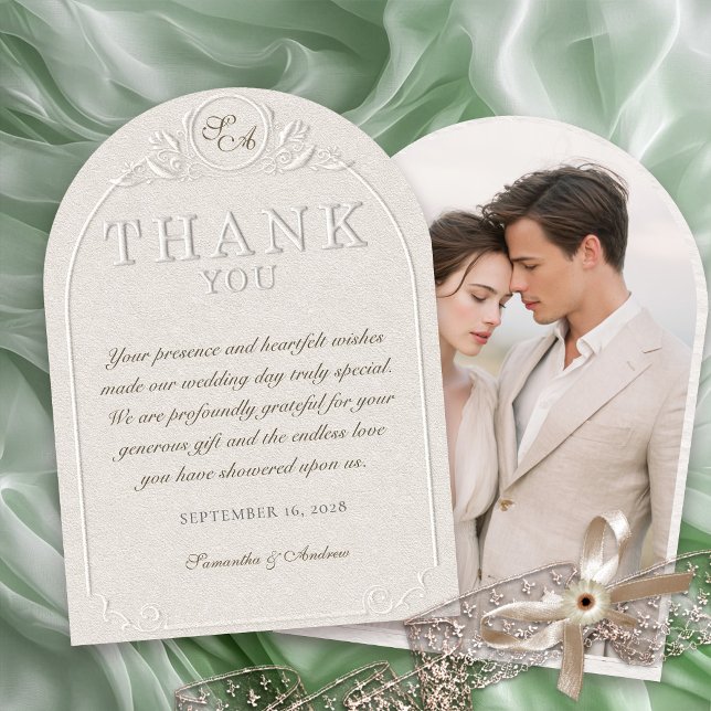 Quiet Luxury Blind Embossed Arch Wedding Thank You Invitation (Creator Uploaded)