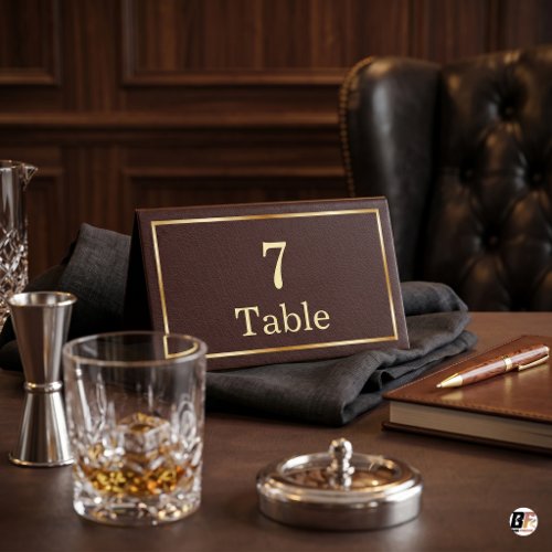 Quiet Luxury Faux Brown Leather Gold Place Card Holder