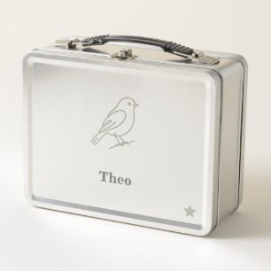 Quiet Luxury Line Art Bird Kids Personalized Name Metal Lunch Box