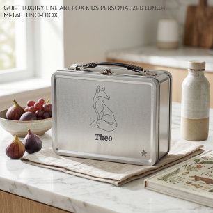 Quiet Luxury Line Art Fox Kids Personalized Lunch Metal Lunch Box