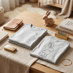Quiet Luxury Line Art Rabbit Sage Green Kids Name Tri-Blend Shirt