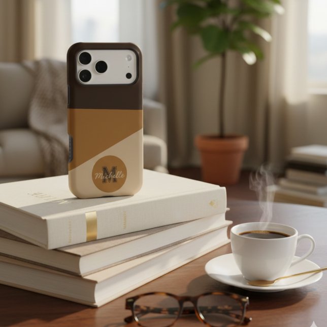 Quiet Luxury Mocha & Cream Abstract Geometric Case-Mate iPhone Case (Creator Uploaded)