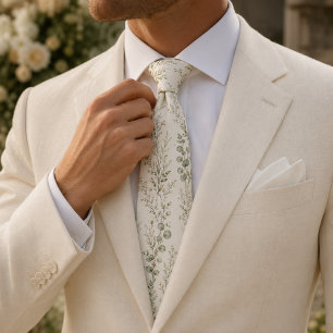 Quiet Luxury Sage Eucalyptus Wildflower Neck Tie