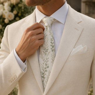 Quiet Luxury Sage Eucalyptus Wildflower Neck Tie