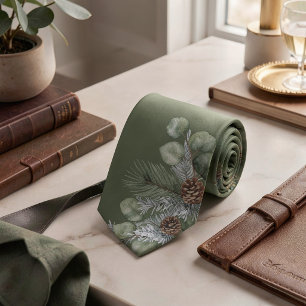 Quiet Luxury Sage Green Botanical Monogram Groom Neck Tie
