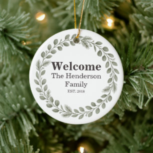 Quiet Luxury Sage Welcome New Family Name Ceramic Ornament