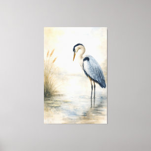 Quiet Marsh Heron Blue Heron Stretched Canvas Print