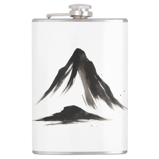 Quiet Mountain – Ink Brush Landscape on Flask (Front)