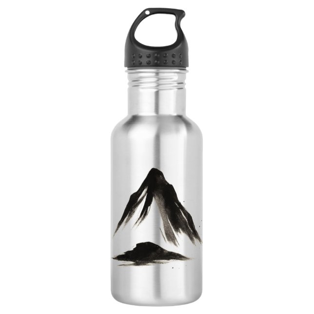 Quiet Mountain – Ink Brush Landscape on Stainless Steel Water Bottle (Front)