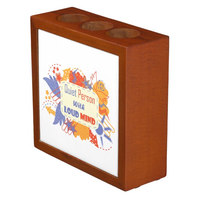 Quiet Person With Loud Mind blue yellow Desk Organizer (Angled)