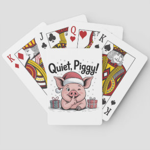 Quiet Piggy Christmas Santa hat Democratic Poker Cards