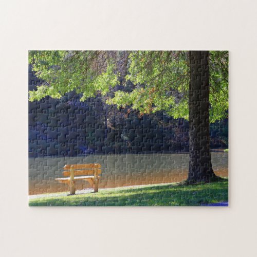 Quiet Place for A Book By The Lake Bench Scene Jigsaw Puzzle