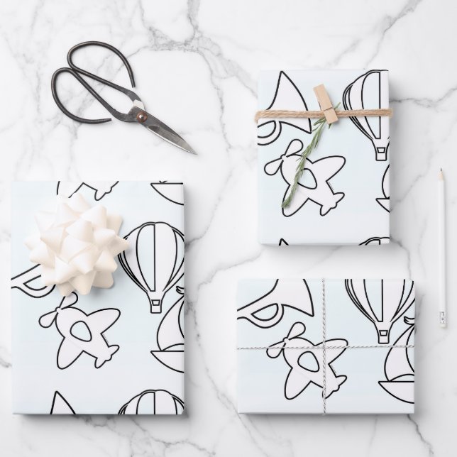 Quiet Plane Bugle Boat Kids  Wrapping Paper Sheets (Front)