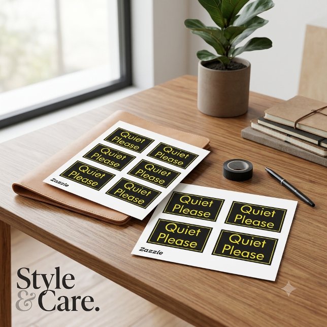 Quiet Please Label in Rectangular Black Yellow (Quiet Please Label in Rectangular Black Yellow)