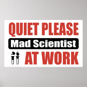 Quiet Please Mad Scientist At Work Poster