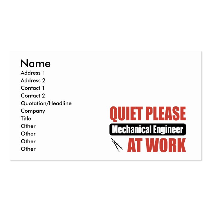 Quiet Please Mechanical Engineer At Work Business Card Templates