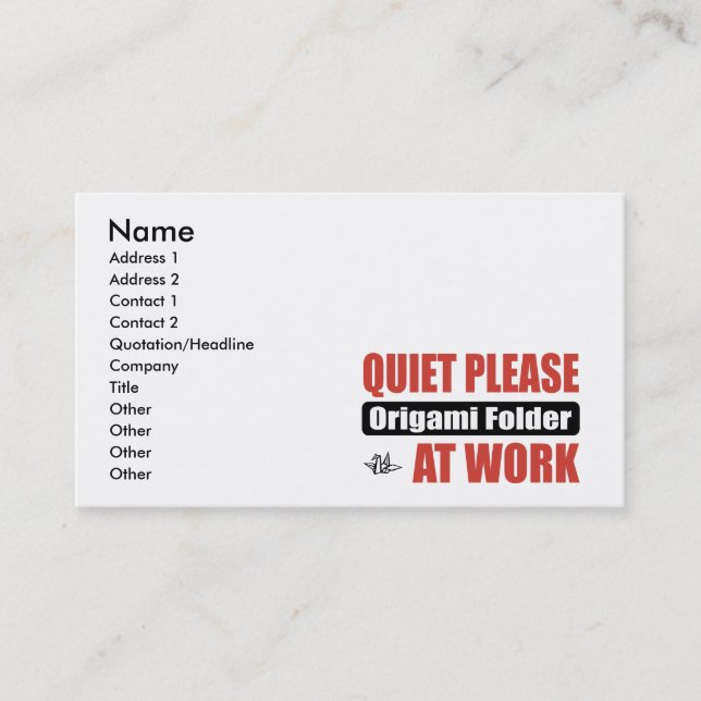 Quiet Please Origami Folder At Work Business Card (Front)
