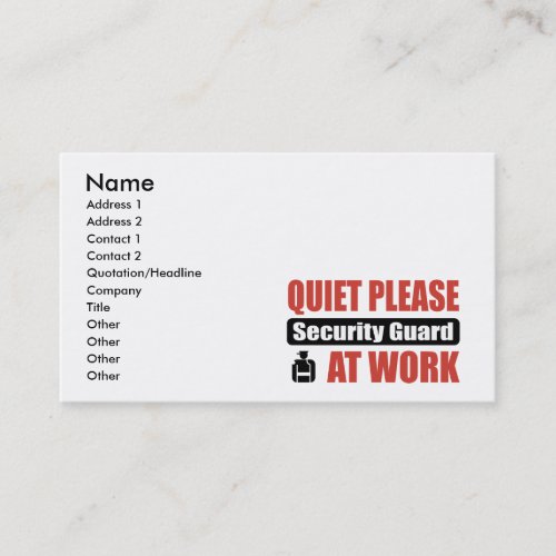 Quiet Please Security Guard At Work Business Cards