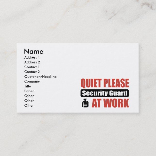 Quiet Please Security Guard At Work Business Card (Front)