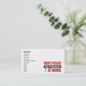 Quiet Please Tax Preparer At Work Business Card (Standing Front)