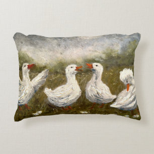 Quiet Quack: White Duck Starry Night Goose Accent Pillow