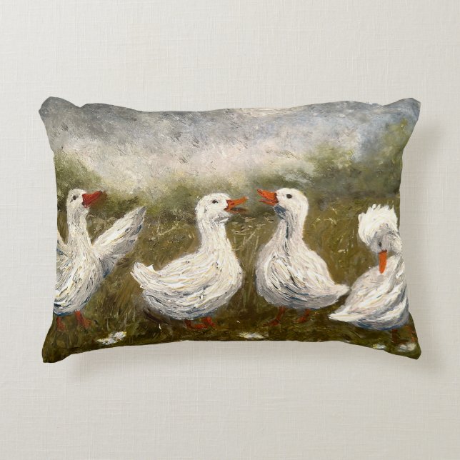 Quiet Quack: White Duck Starry Night Goose Accent Pillow (Front)