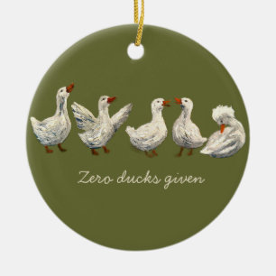 Quiet Quack: White Duck Starry Night Goose Ceramic Ornament