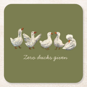 Quiet Quack: White Duck Starry Night Goose Square Paper Coaster