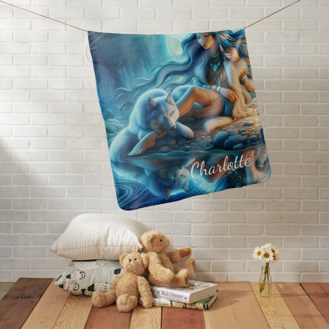 Quiet river evening with a Native and wolf Baby Blanket (In Situ)