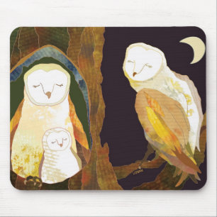 Quiet Time of Cute Owl Family Mouse Pad