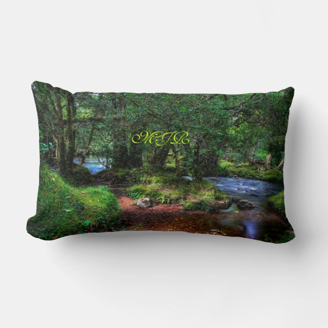 Quietly Flows The River, Spitchwick, Dartmoor Lumbar Pillow (Front)